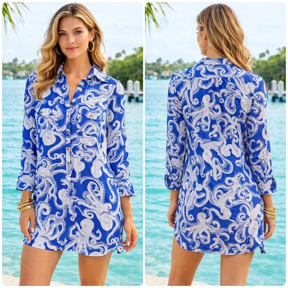 Lilly Pulitzer Tops - Lily Pulitzer Captivia Octopus Nautical Print Tunic Cotton 🌊⚓️🐙 Medium